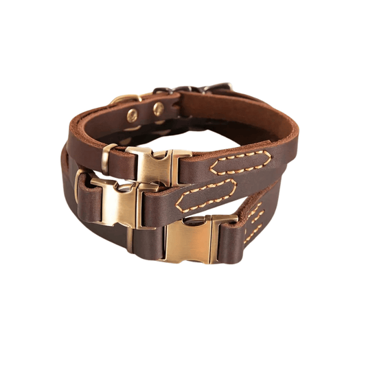 Echtleder Hundehalsband Braun – Mit Metallschnalle & Schnellverschluss – Hundehalsband – MVM