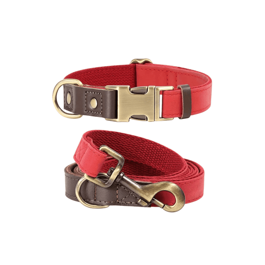 Hundehalsband aus Leder mit passender Leine – Rot & Verstellbar – Hundesets – MVM